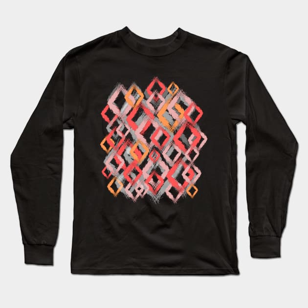 Diamond Pattern T-Shirt - Vibrant Colors Long Sleeve T-Shirt by Lighttera